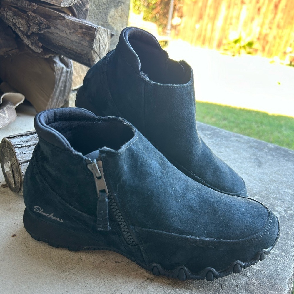 Skechers relaxed fit bikers zappiest black suede ankle boots Sz-8.‎ M - Picture 3 of 12